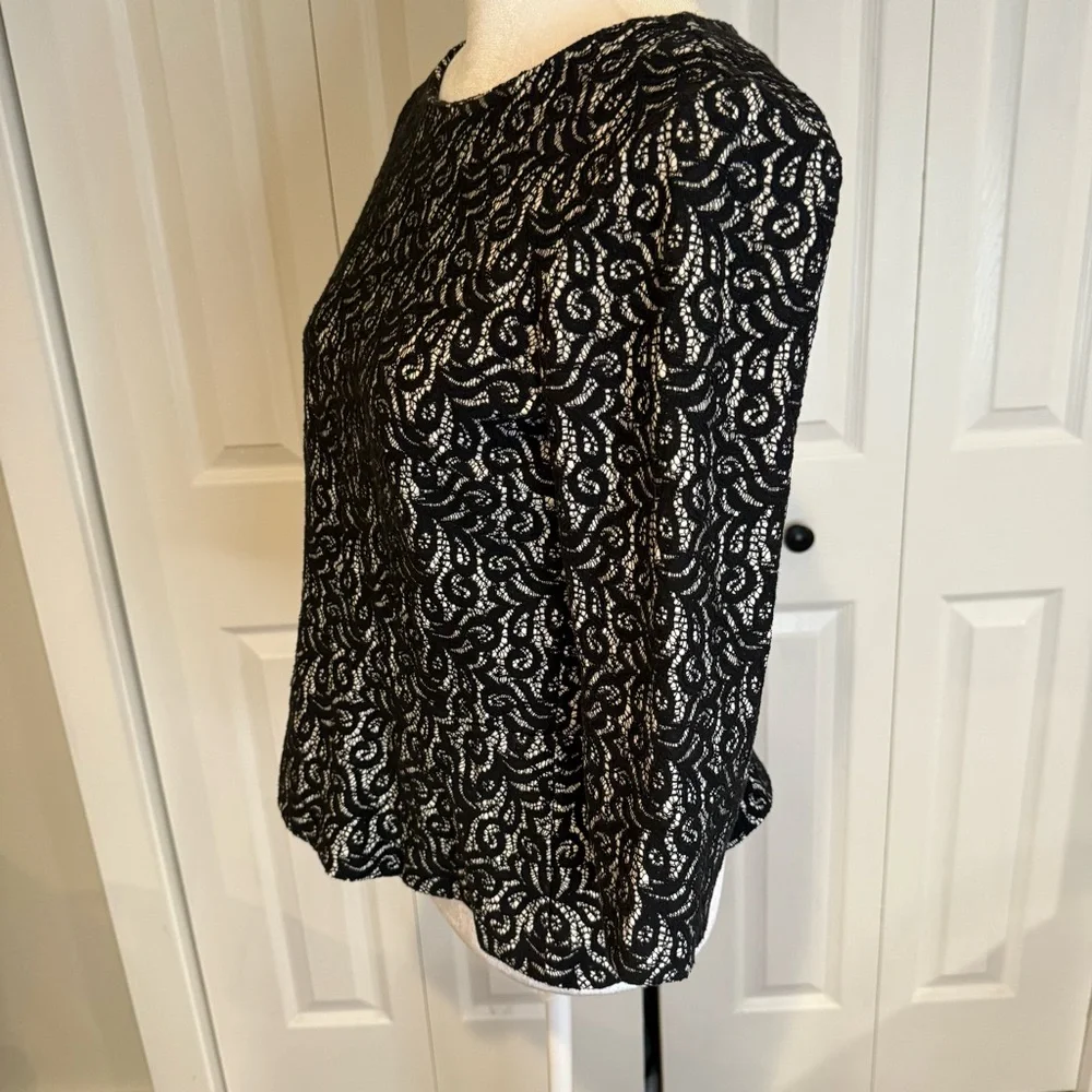 J.Crew, Black Lace Peplum Blouse Size Small 3/4 Sleeve Classic Chic, Size S